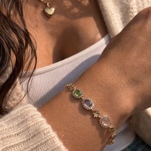 Gold Plated Clover Bracelet Multicolor Gemstone Crystal Link Bracelet Trendy